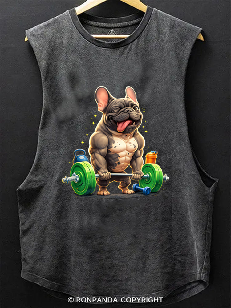 Funny French Bulldog Bodybuilding Scoop Bottom Cotton Tank
