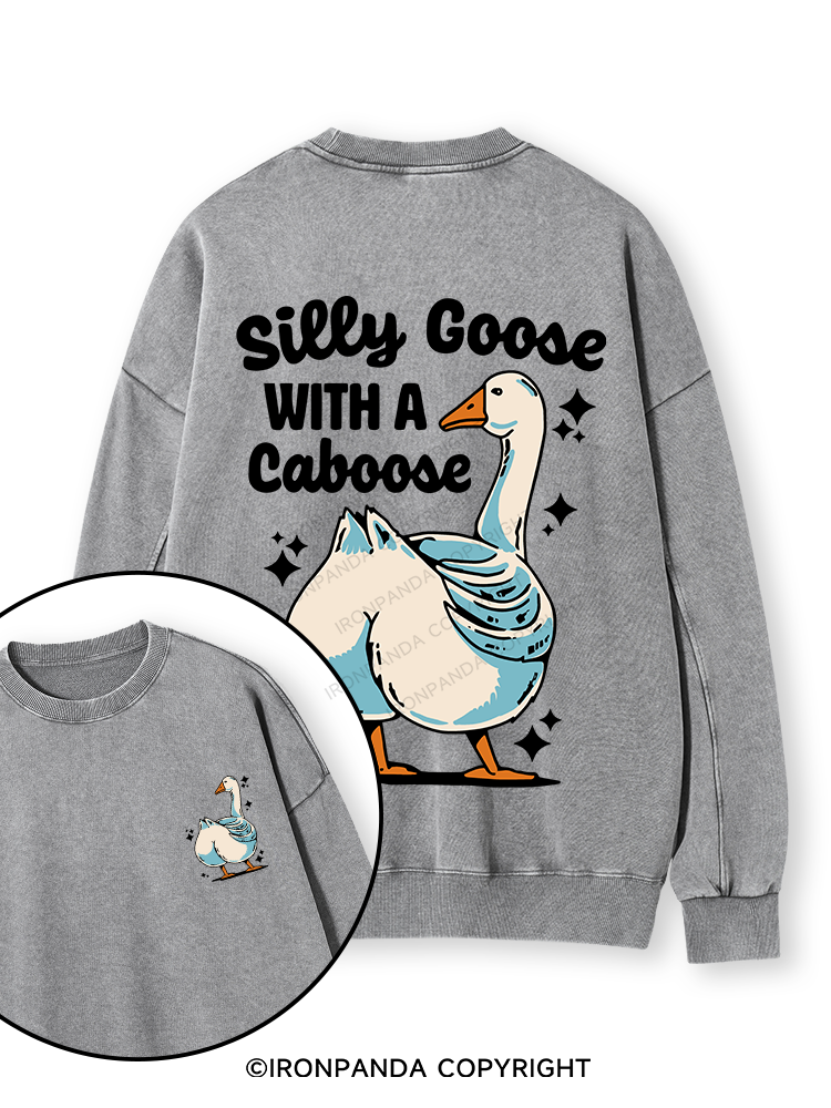 Silly Goose With A Caboose Double-Sided Printed Washed Sweatshirt