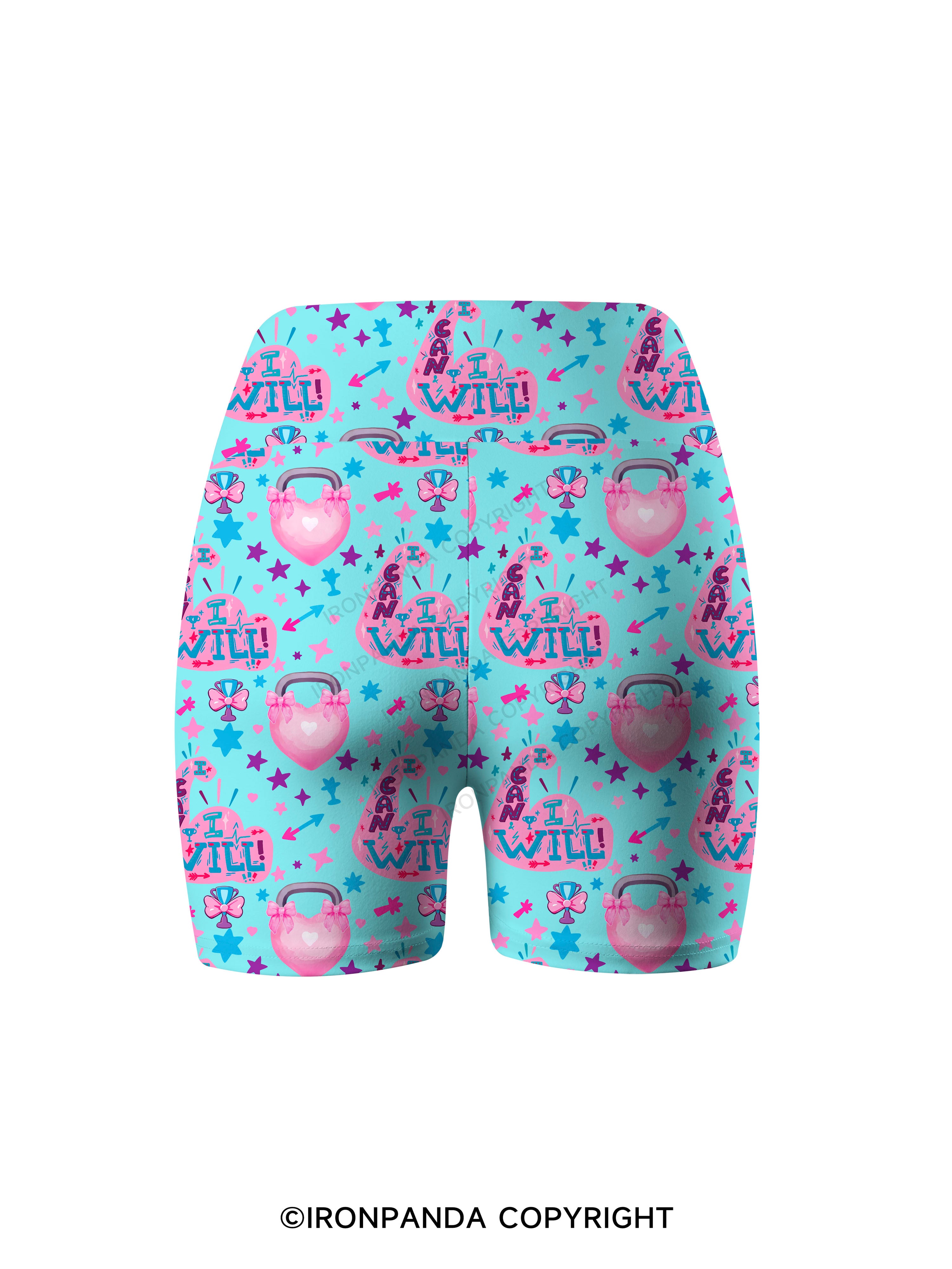 I CAN AND I WILL STRONG MUSCLE Printed Yoga Cycling Shorts