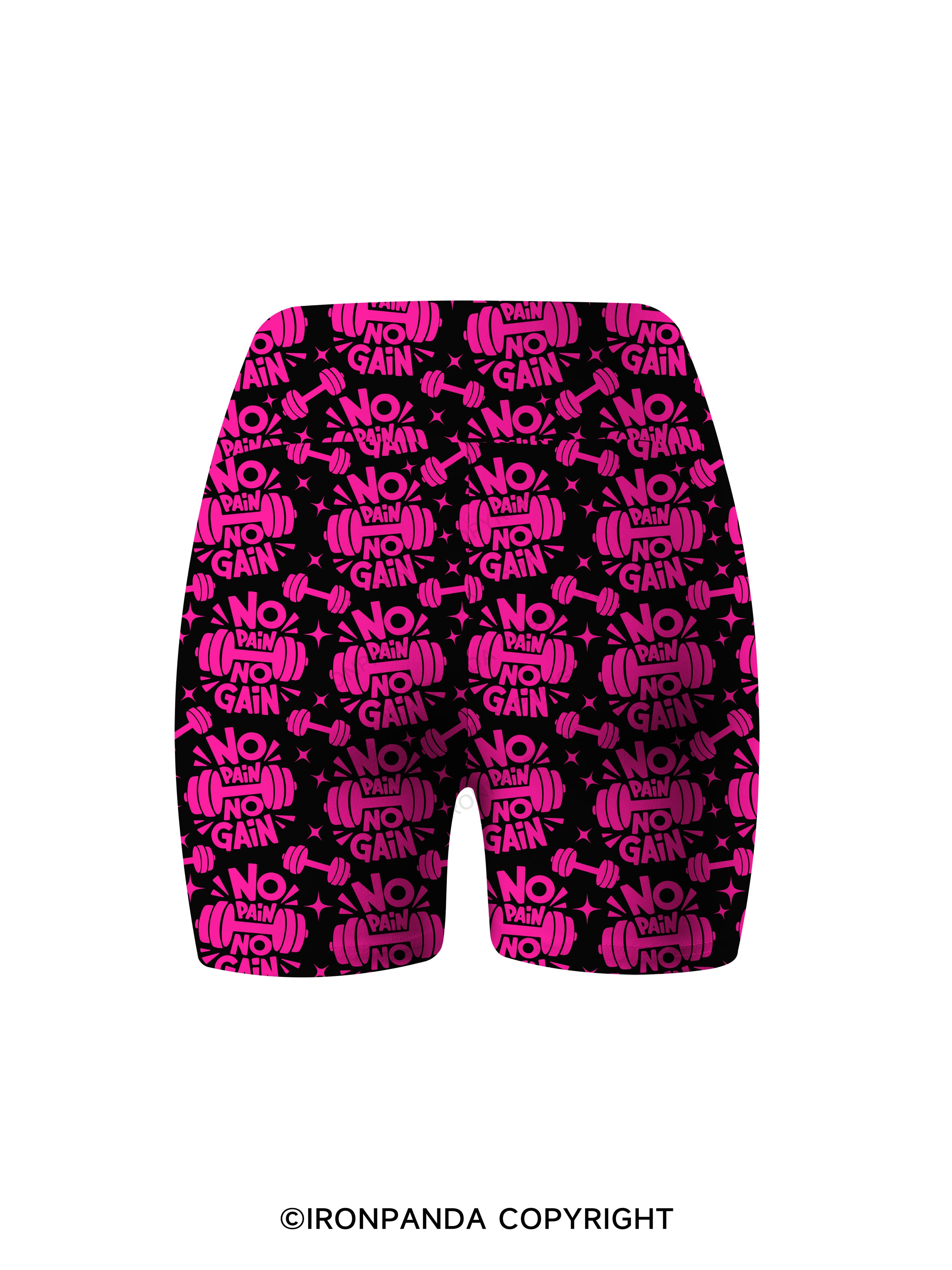 No Pain No Gain Printed Yoga Cycling Shorts