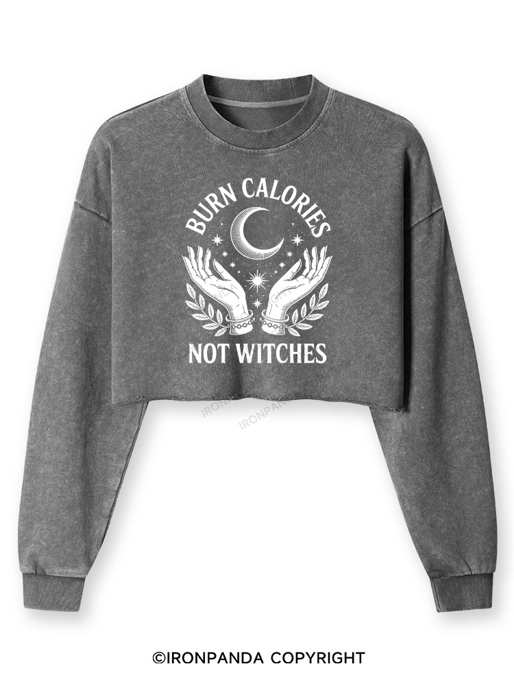 BURN CALORIES NOT WITCHES Washed Long-Sleeve Crop Top