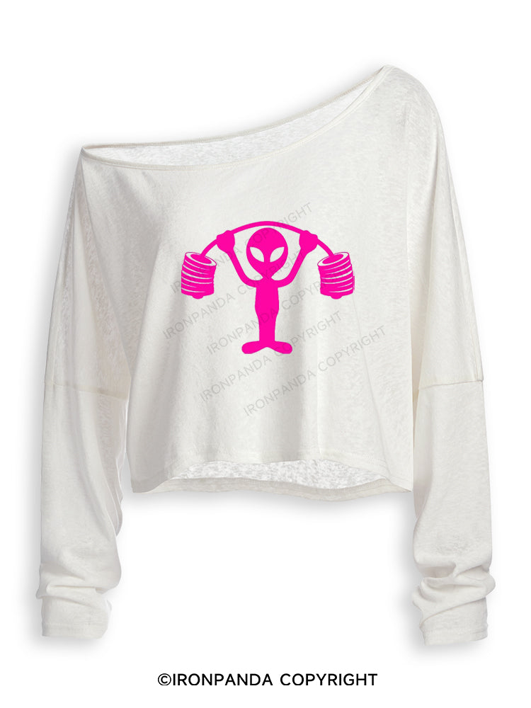PINK ALIEN POWERLIFTING Off Shoulder Long Sleeve Crop Top