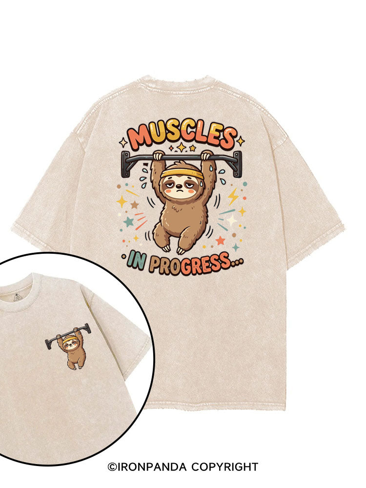 MUSCLES IN PROGRESS FUNNY SLOTH printed Gym Shirt