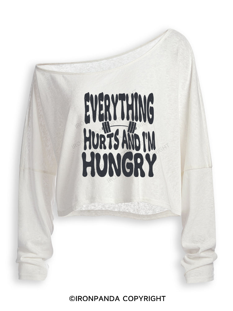 Everything Hurts And I'm Hungry Letter Off Shoulder Long Sleeve Crop Top