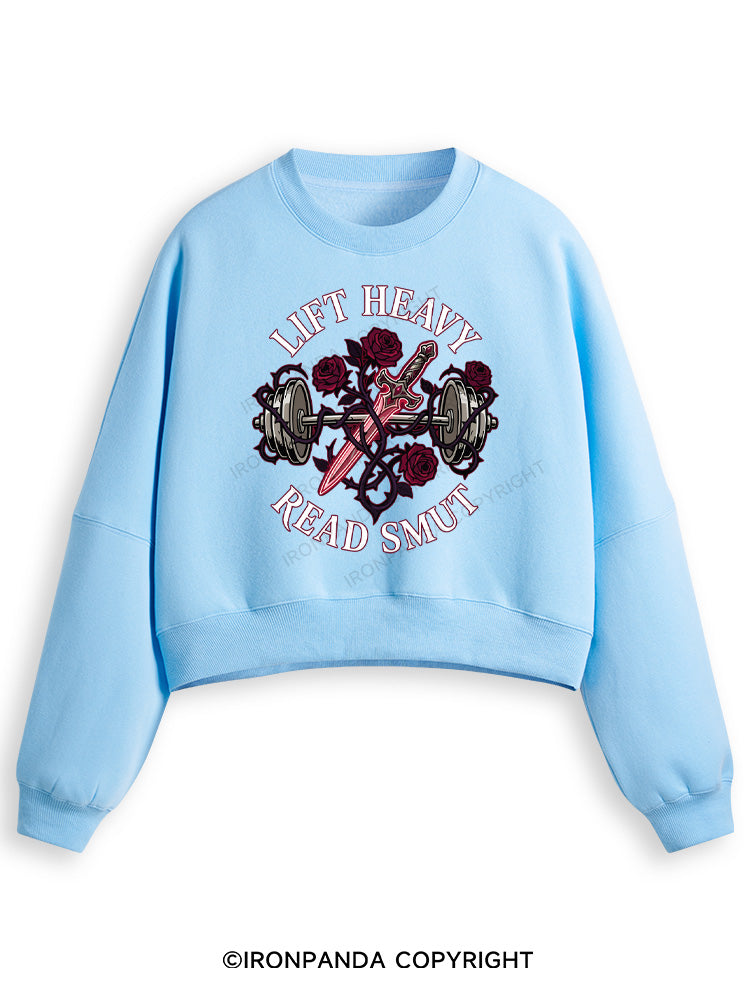 LIFT HEAVY READ SMUT Fleece Crop Sweatshirt