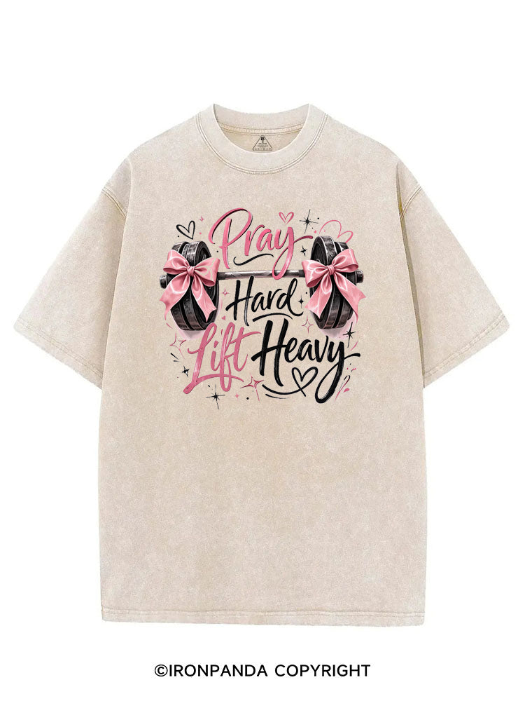 PRAY HARD LIFT HEAVY CHRISTIAN FITNESS VINTAGE GYM SHIRT