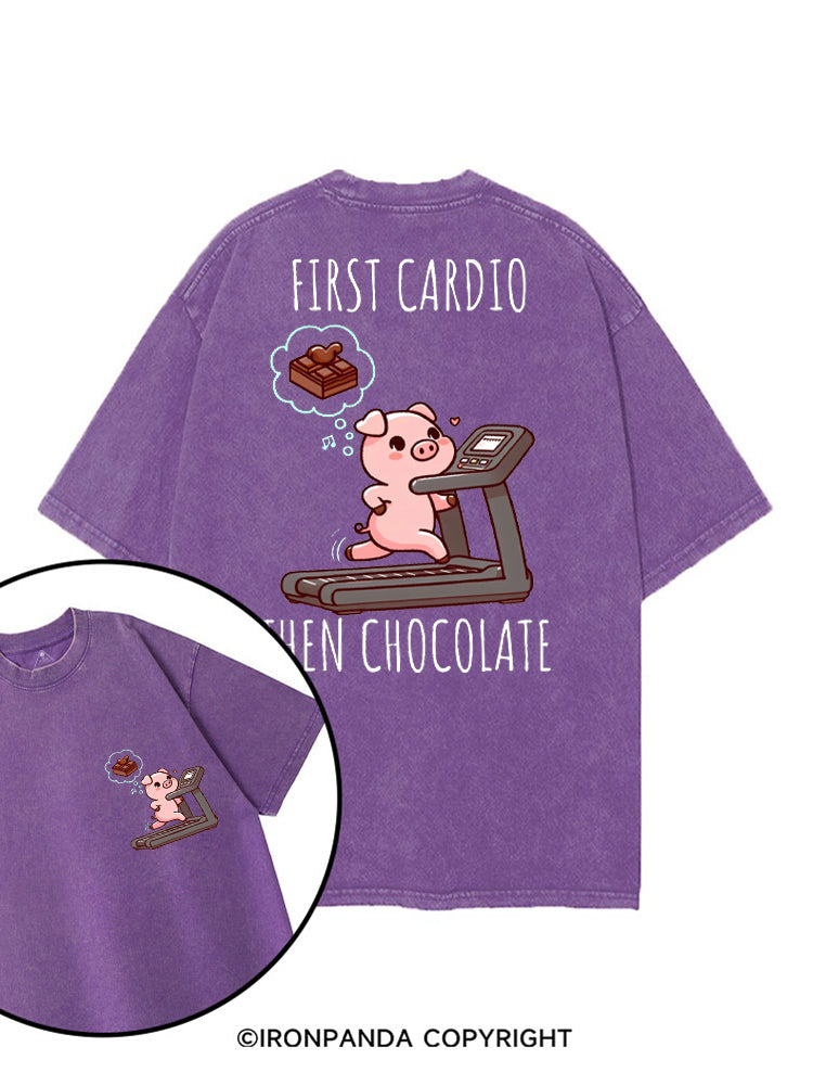 FIRST CARDIO THEN CHOCOLATE printed Gym Shirt
