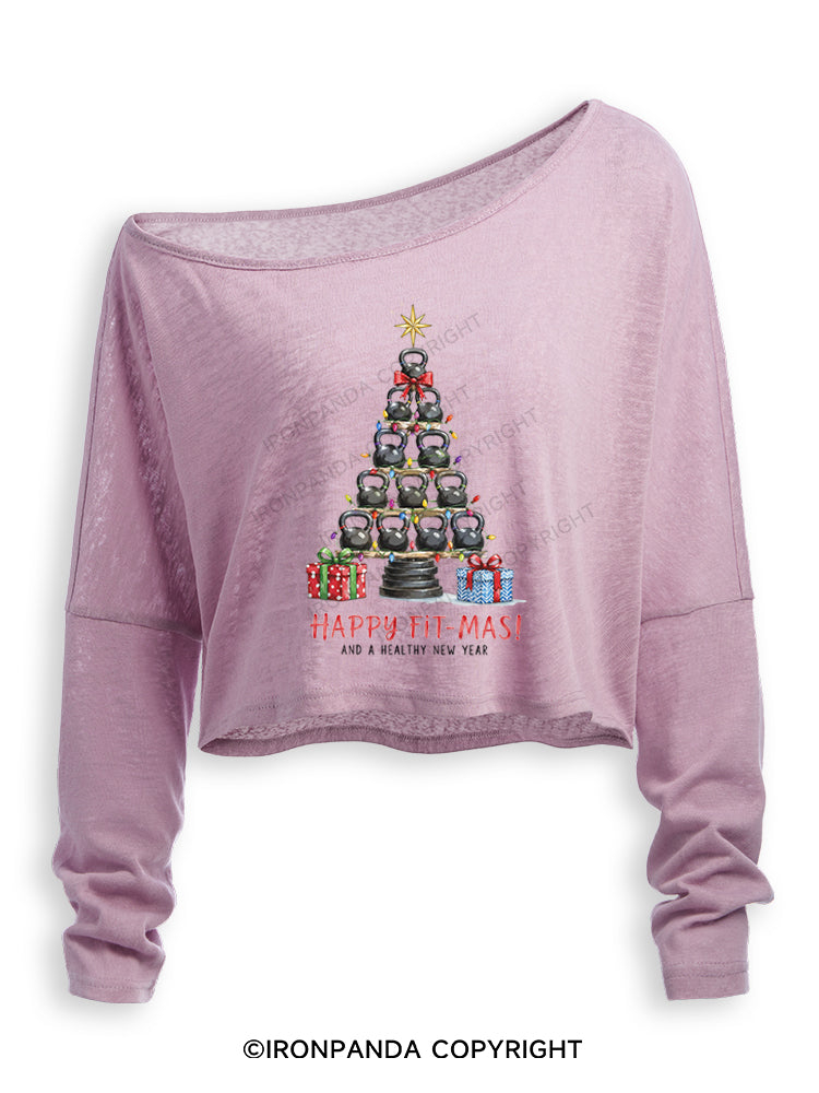 HAPPY FIT-MAS! AND A HEALTHY NEW YEAR Off Shoulder Long Sleeve Crop Top