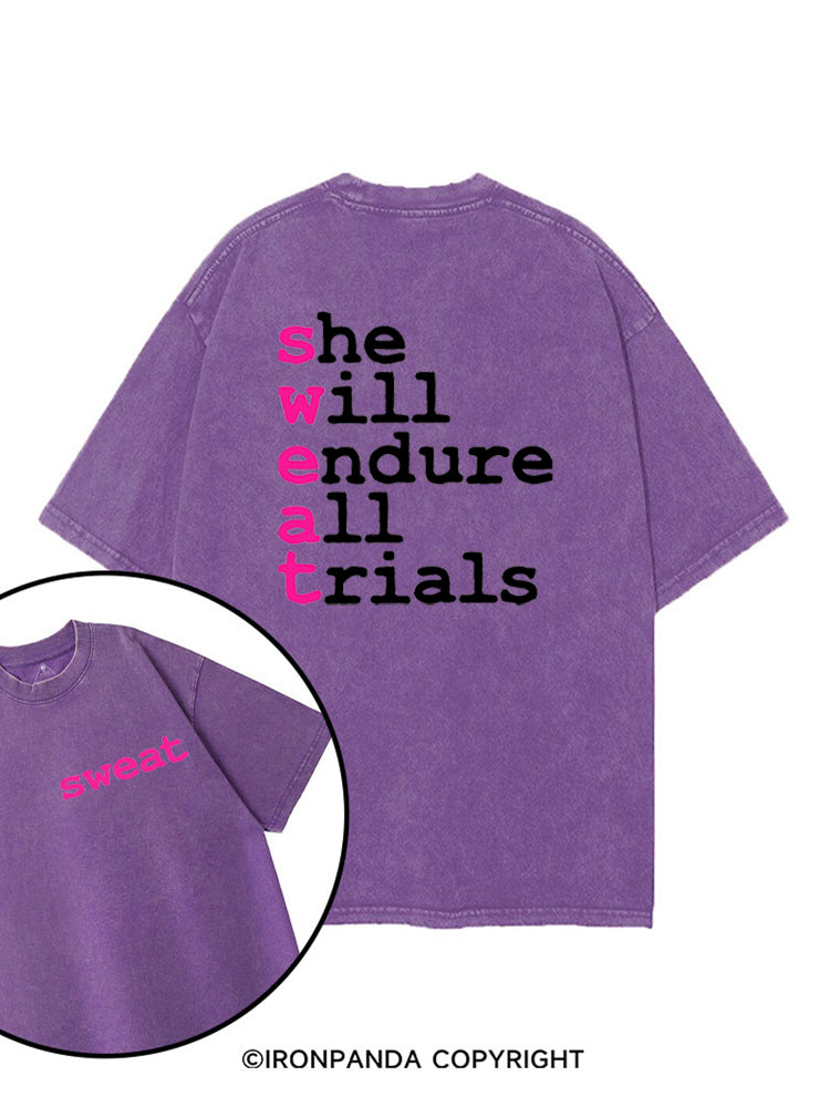SWEAT She Will Endure All Trials printed Gym Shirt