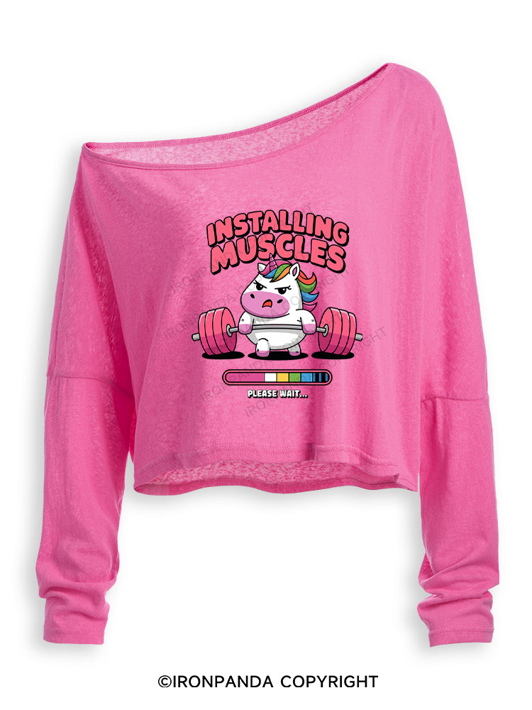 INSTALLING MUSCLES Off Shoulder Long Sleeve Crop Top