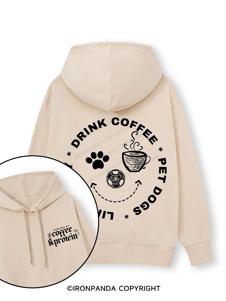 Lift Heavy, Drink Coffee, Pet Dogs Double-Sided Printed Classic Gym Hoodie