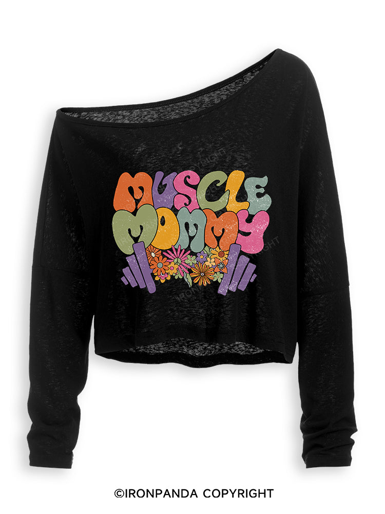 MUSCLE MOM Off Shoulder Long Sleeve Crop Top