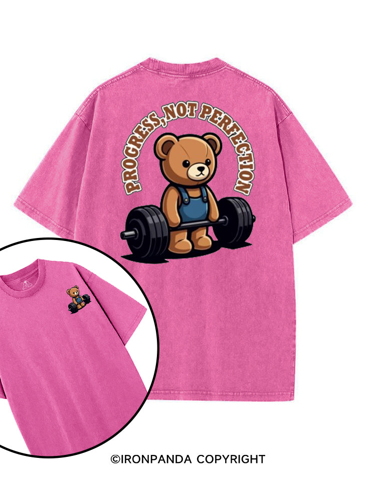 PROGRESS NOT PERFECTION CUTE BEAR DEADLIFT printed Gym Shirt