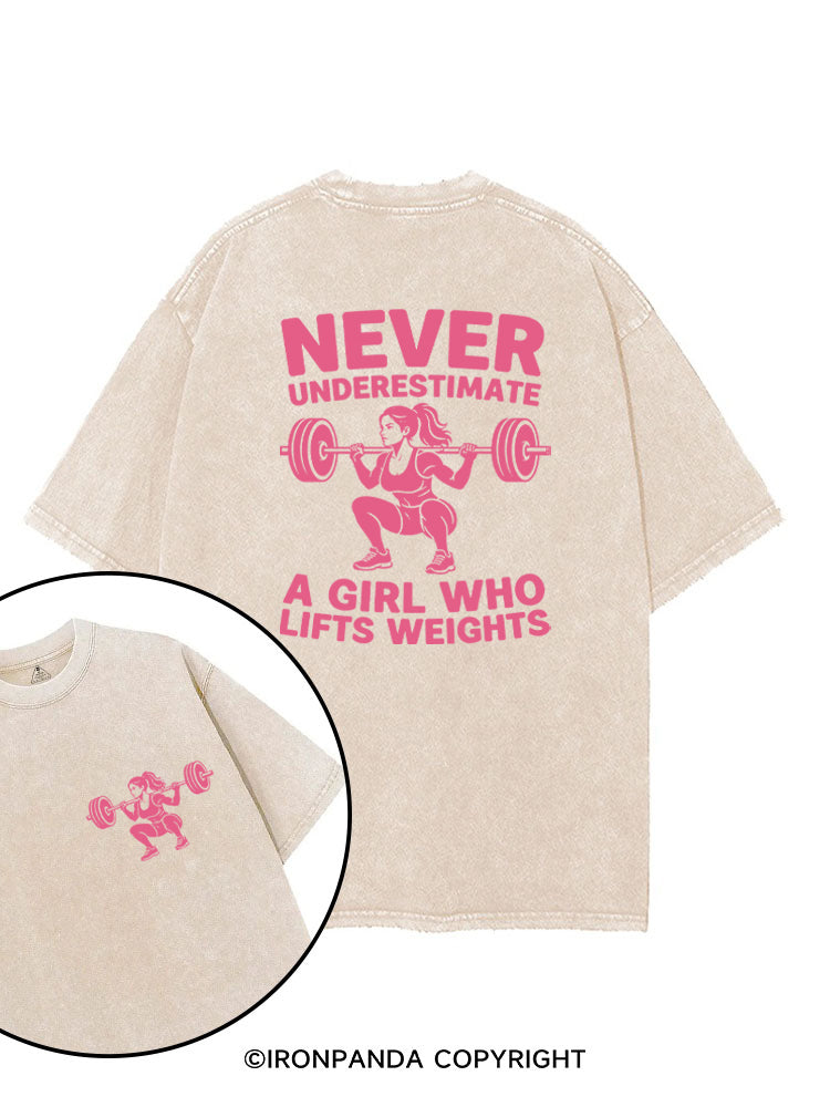 Never underestimate a girl who lifts weights printed Gym Shirt
