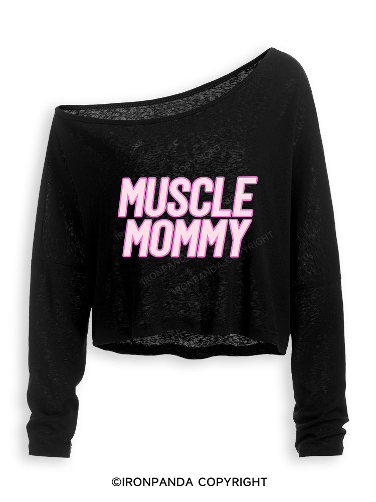 MUSCLE MOM Off Shoulder Long Sleeve Crop Top