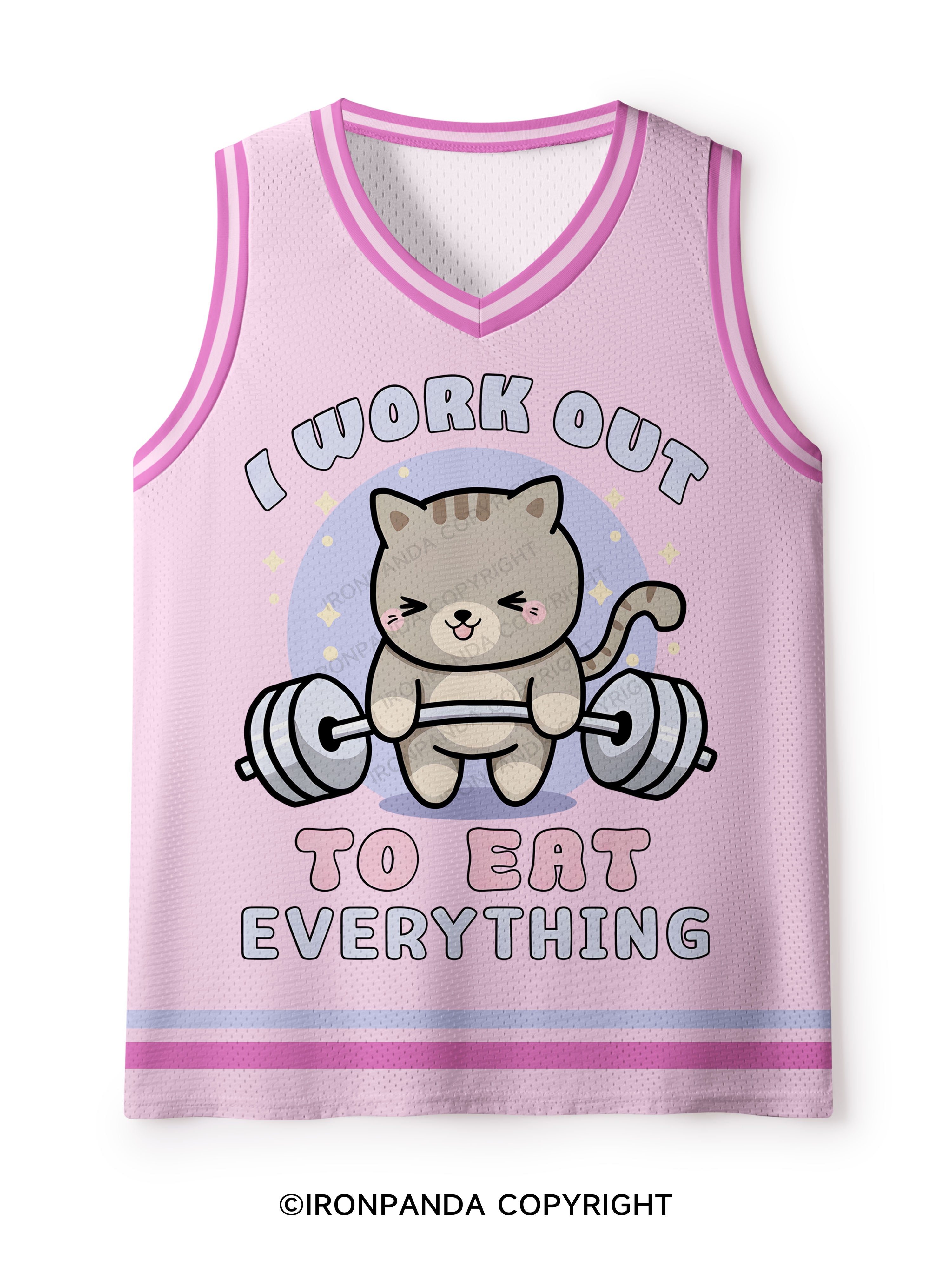 I WORK OUT TO EAT EVERYTHING CUTE CAT Mesh Tank Top