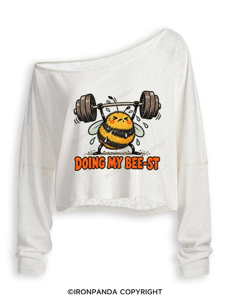DOING MY BEE-ST Off Shoulder Long Sleeve Crop Top