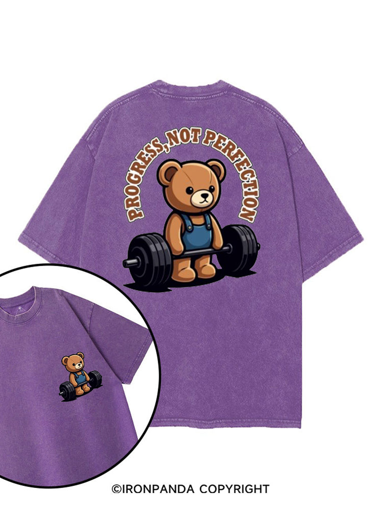 PROGRESS NOT PERFECTION CUTE BEAR DEADLIFT printed Gym Shirt