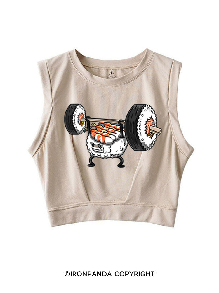 Weightlifting Sushi Funny SLEEVELESS CROP TOPS