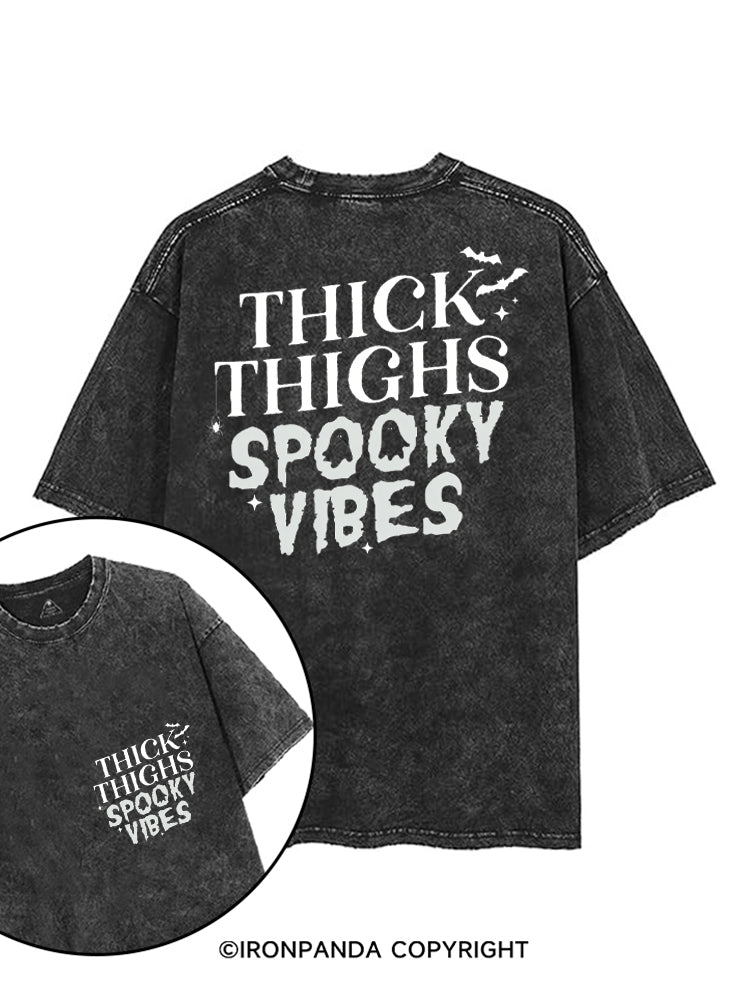 THICK THIGHS SPOOKY VIBES GHOST GYM printed Gym Shirt