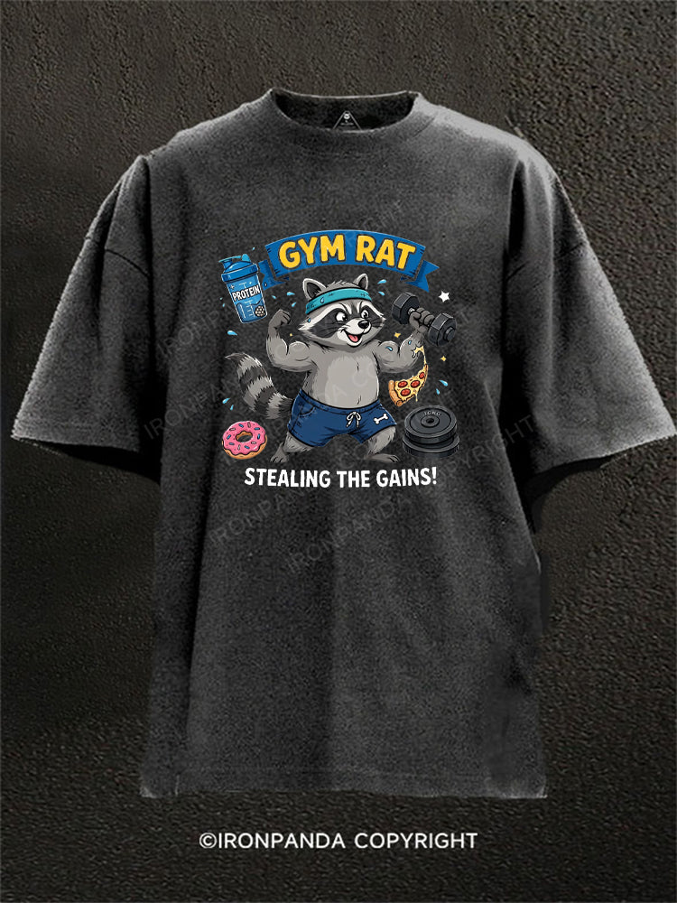 GYM RAT STEALING THE GAINS! Washed Gym Shirt