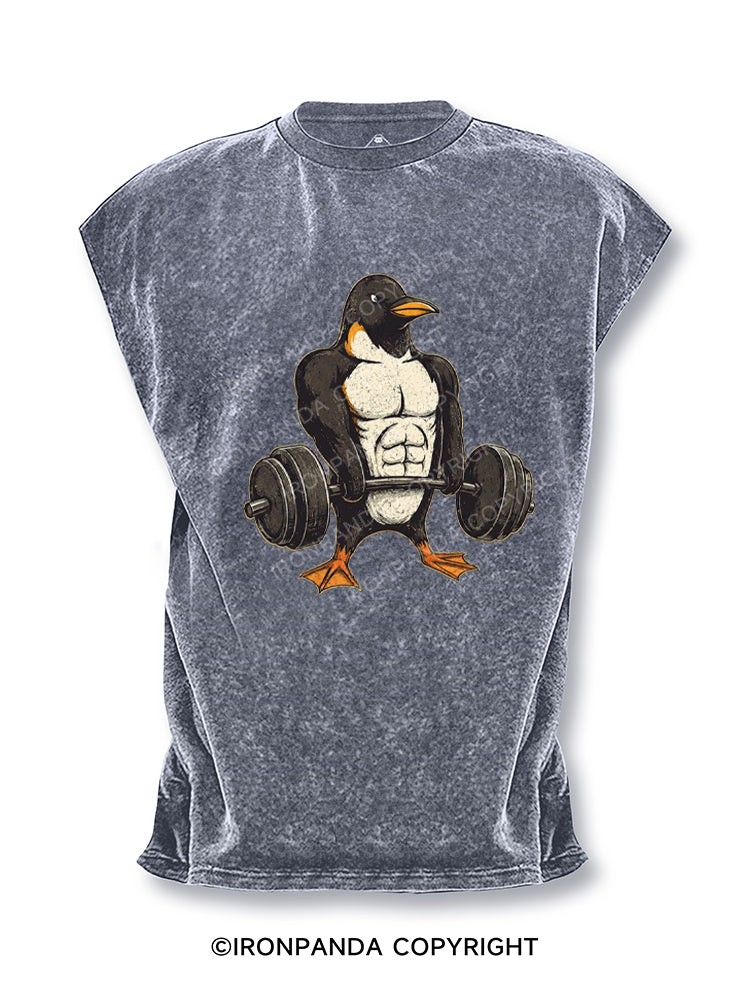 Muscular Penguin Deadlifting Heavy Cut Off Tank