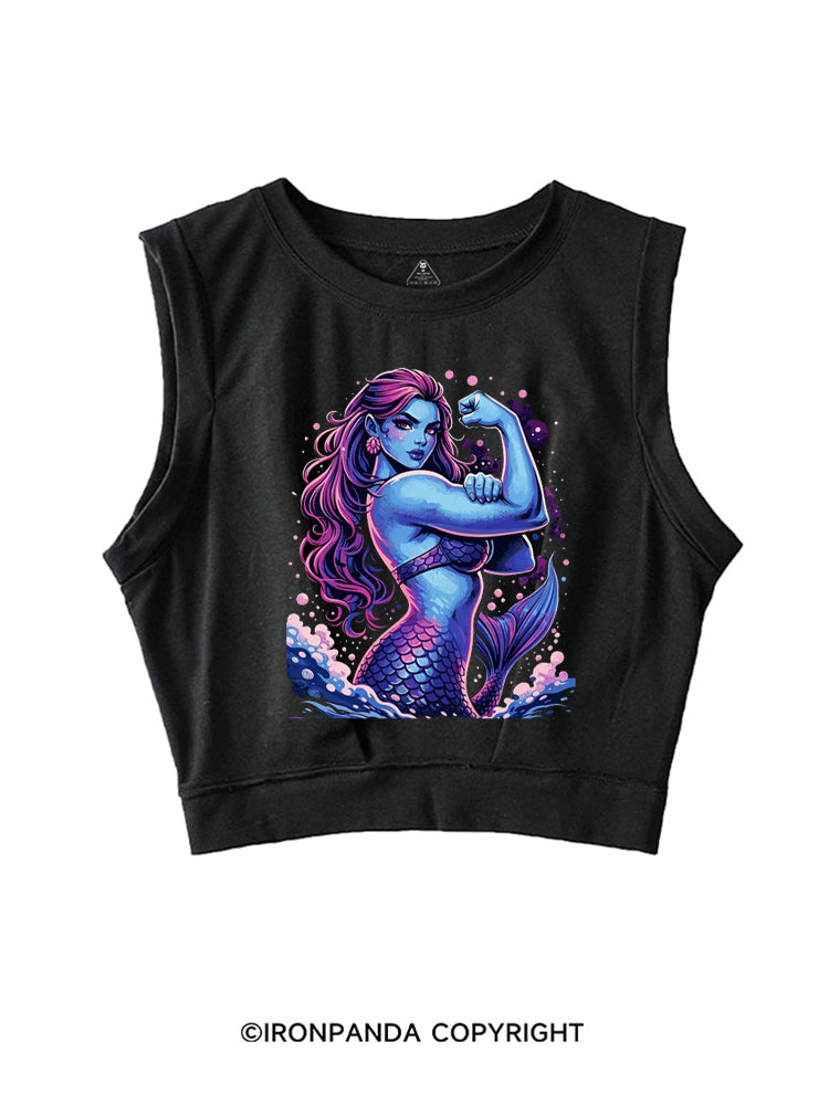 STRONG MERMAID SHOWS OFF BICEPS SLEEVELESS CROP TOPS