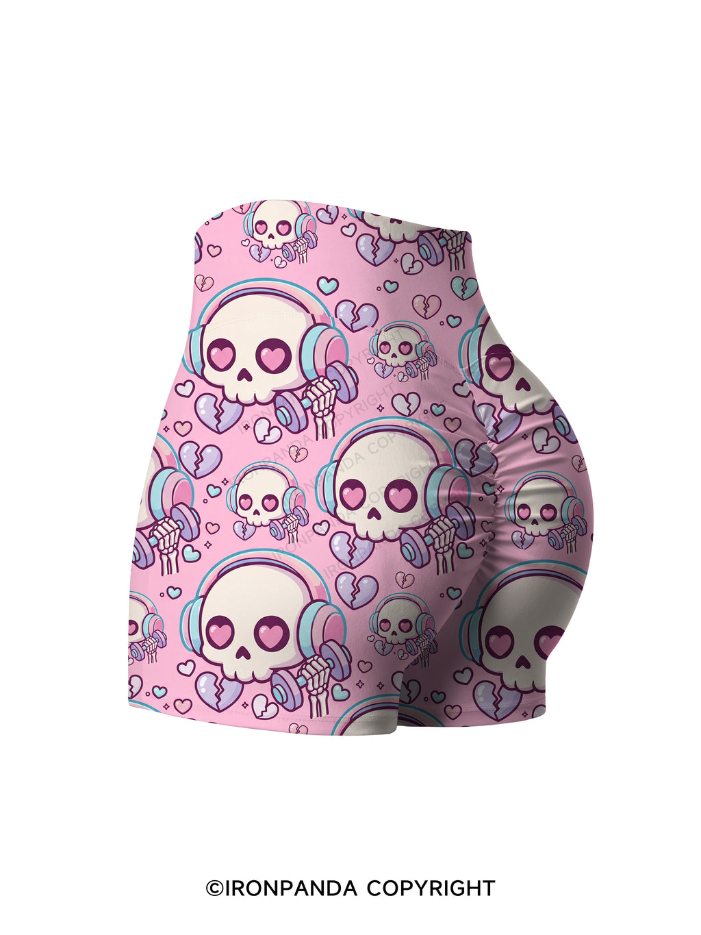 Skull Heart Beats Printed Yoga Shorts