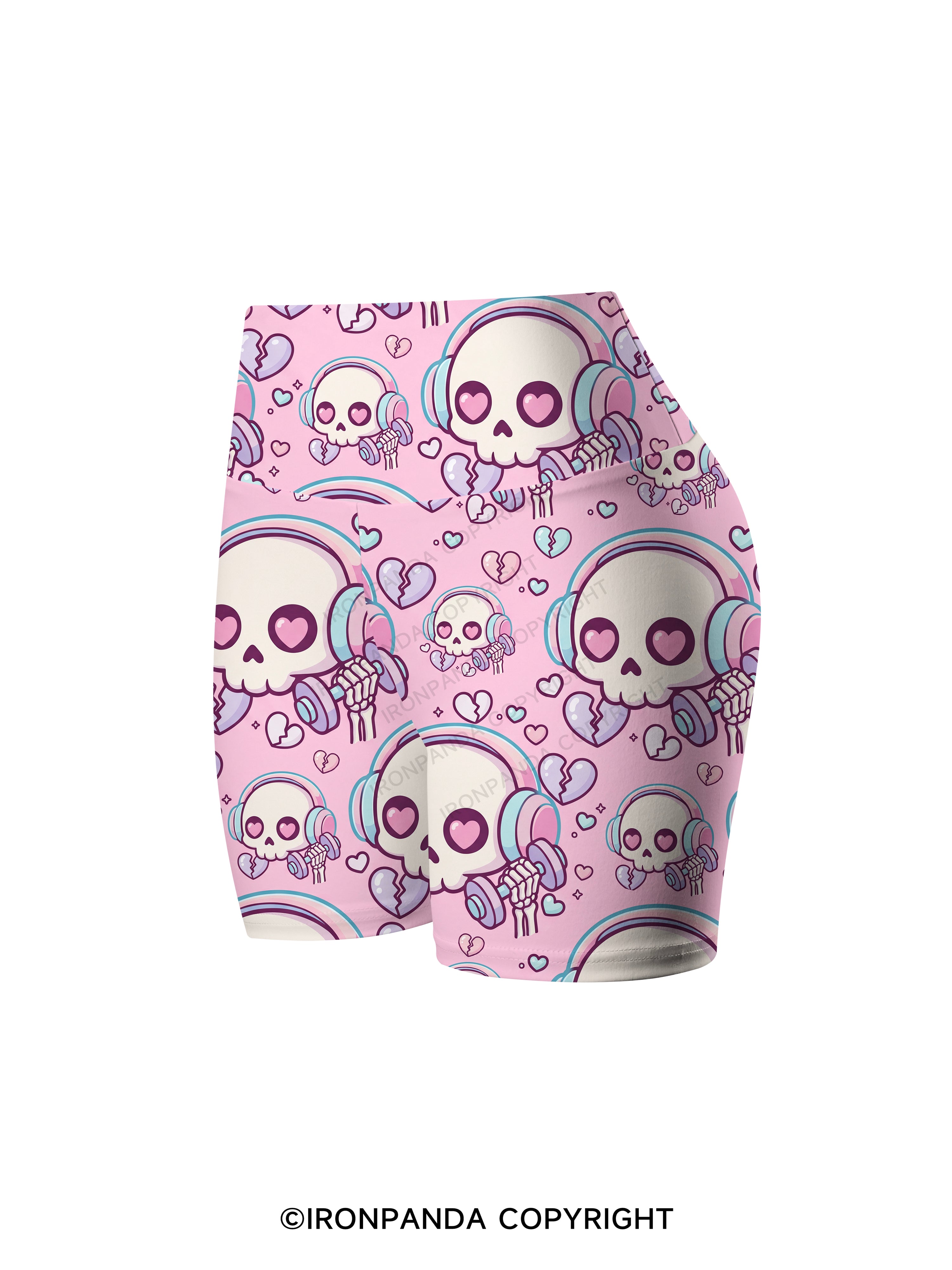 Skull Heart Beats Printed Yoga Cycling Shorts