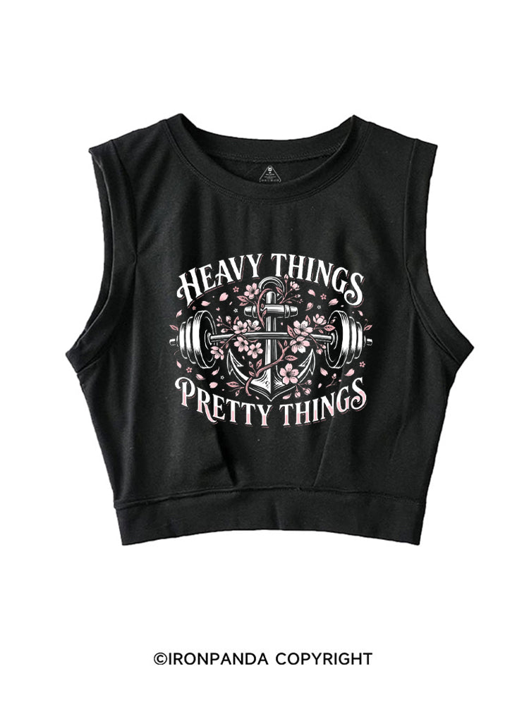HEAVY THINGS PRETTY THINGS ANCHOR BARBELL FLORAL SLEEVELESS CROP TOPS