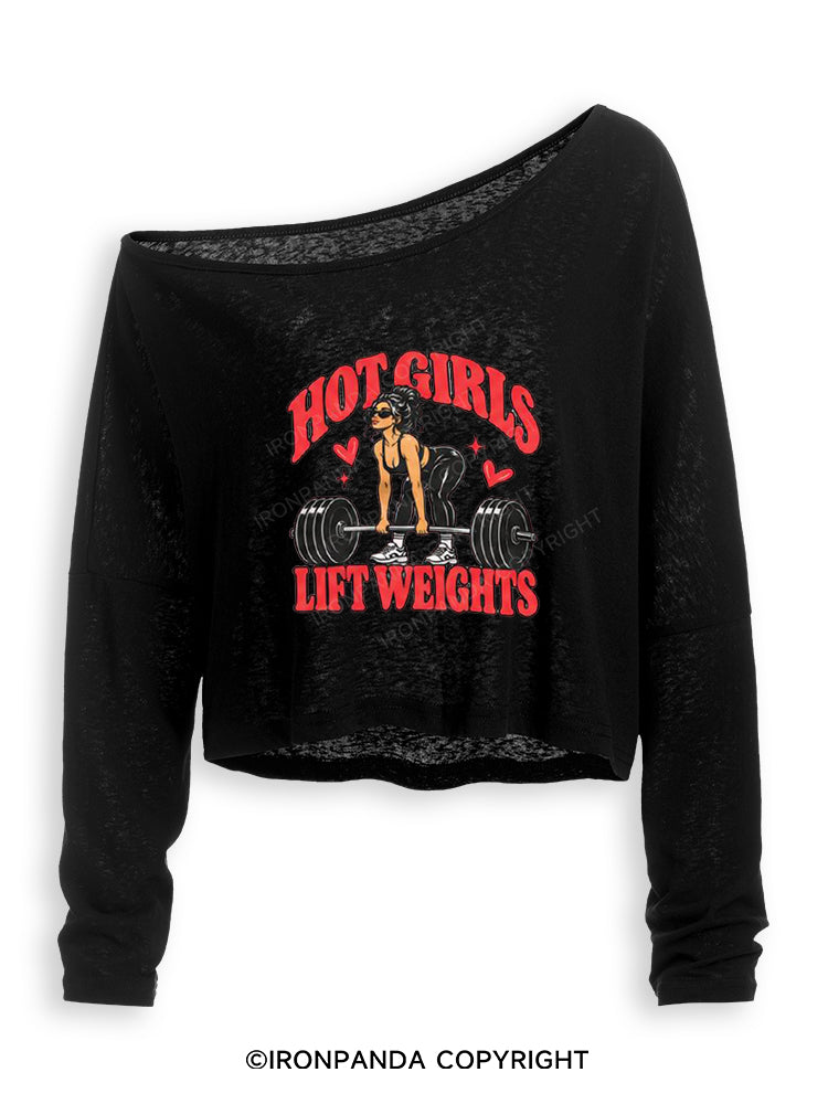 Hot Girls Lift Weights Vintage Gym Girl Off Shoulder Long Sleeve Crop Top