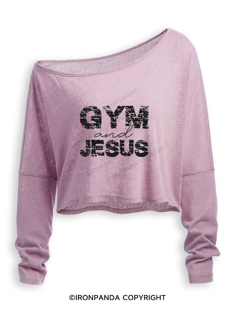Gym & Jesus Gym Lover Off Shoulder Long Sleeve Crop Top