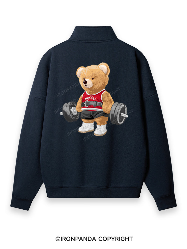 Exercise Bear Back Printed Quarter-Zip Fleece Sweatshirt