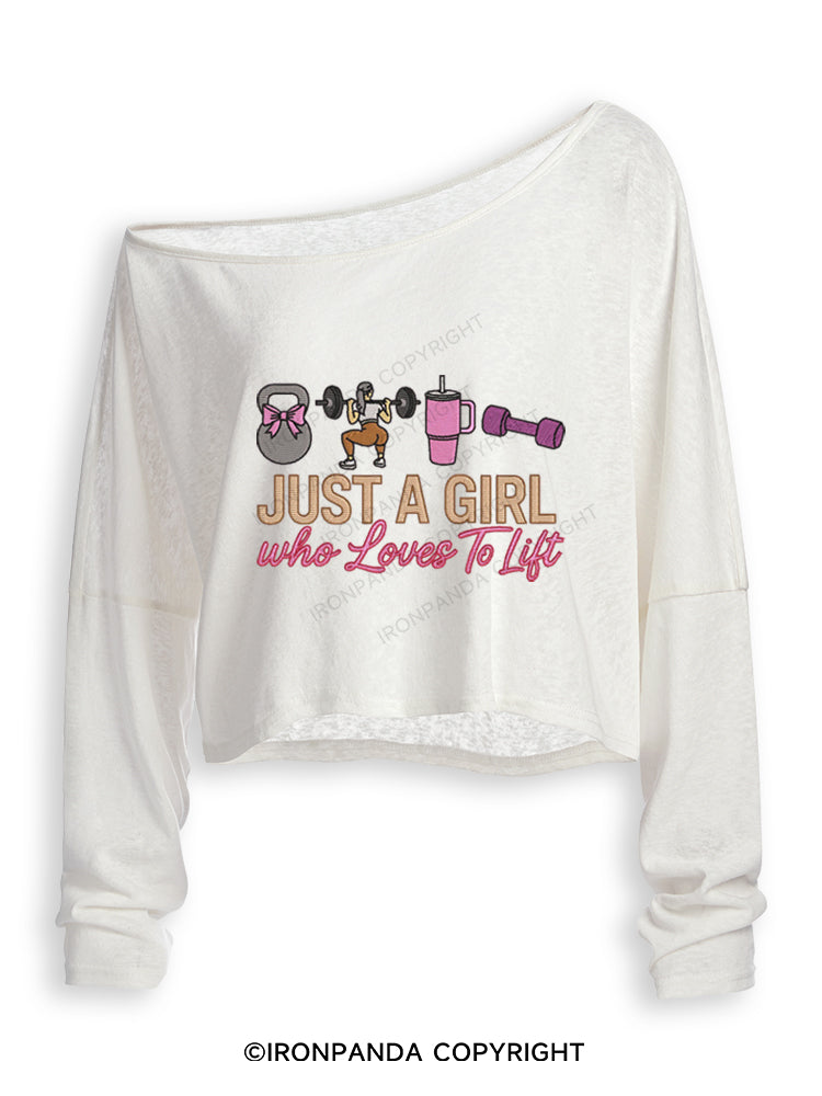 Just a girl who loves to lift Off Shoulder Long Sleeve Crop Top