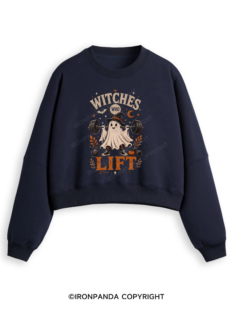 WITCHES WHO LIFT GHOST HALLOWEEN Fleece Crop Sweatshirt