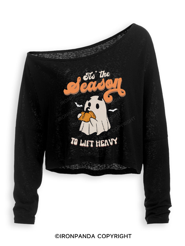 Tis the Season to Lift Heavy Off Shoulder Long Sleeve Crop Top