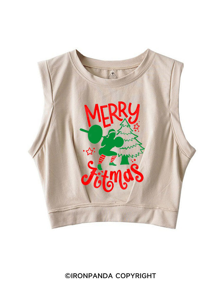MERRY FITMAS FUNNY STRONG CHRISTMAS SLEEVELESS CROP TOPS
