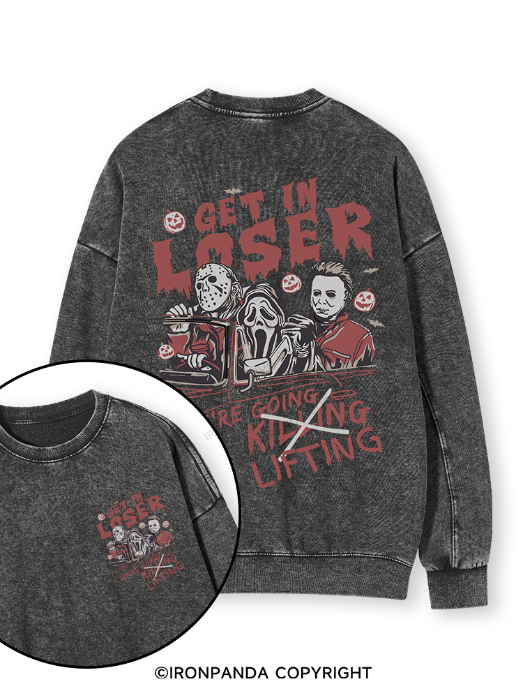 We’re Going Lifting Double-Sided Printed Washed Sweatshirt