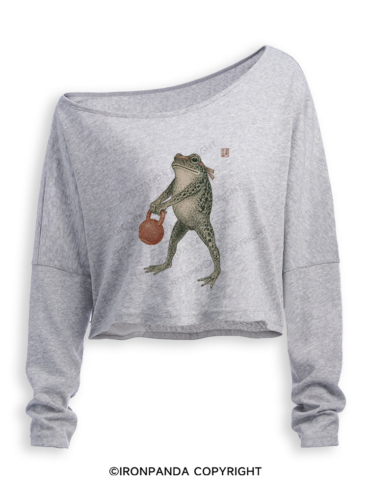 GYM FROG JAPANESE STYLE Off Shoulder Long Sleeve Crop Top