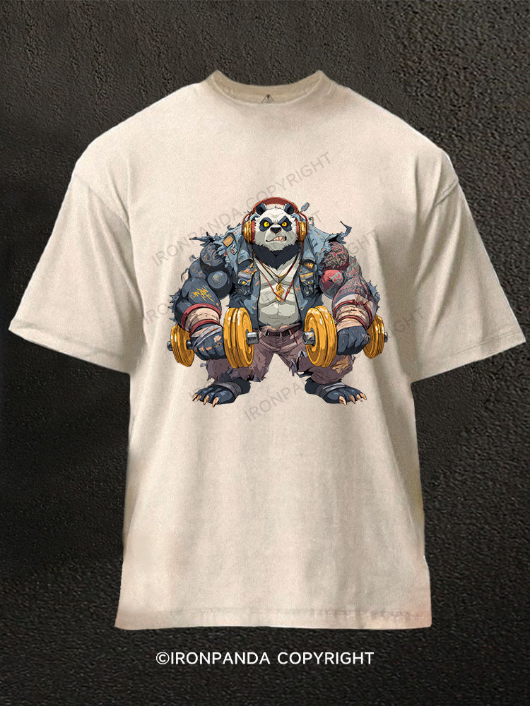 dumbbell weightlifting panda Washed Gym Shirt