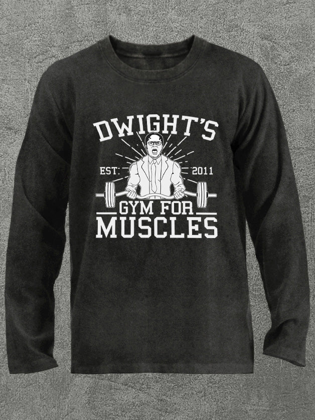 dwight's gym for muscles Washed Gym Long Sleeve Shirt