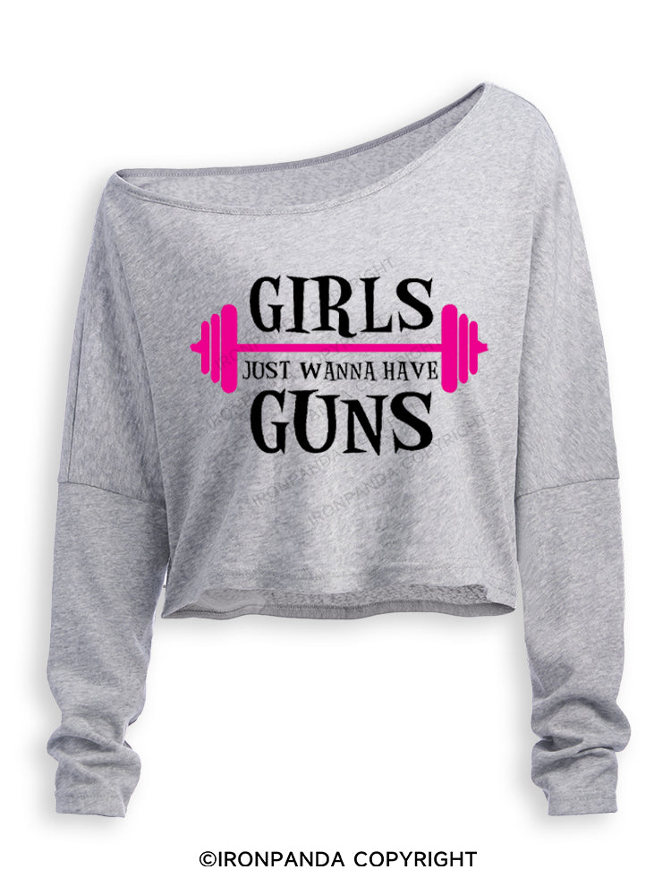 girls just wanna have guns girls bodybuilding Off Shoulder Long Sleeve Crop Top