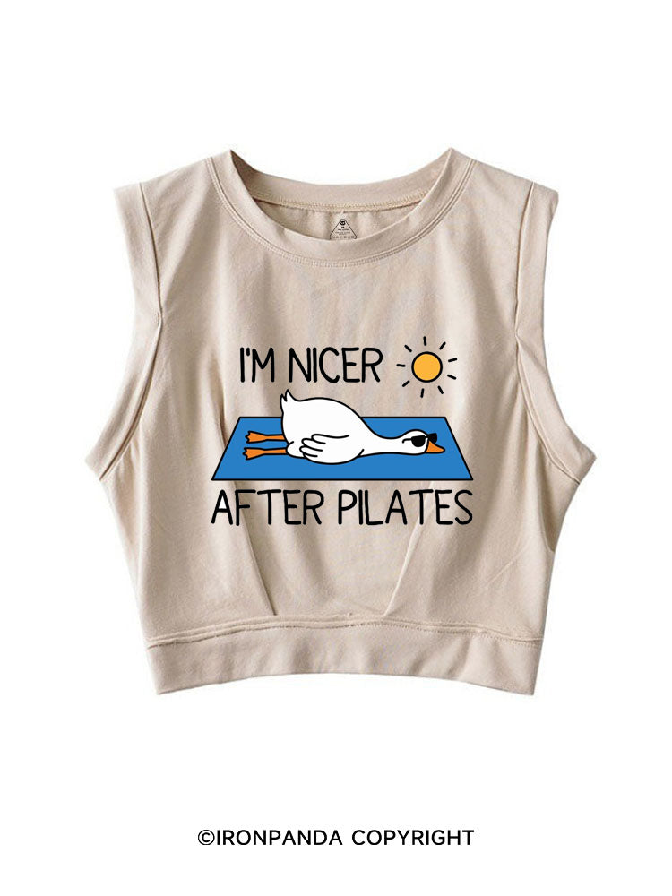 I'M NICER AFTER PILATES GYM GOOSE SLEEVELESS CROP TOPS