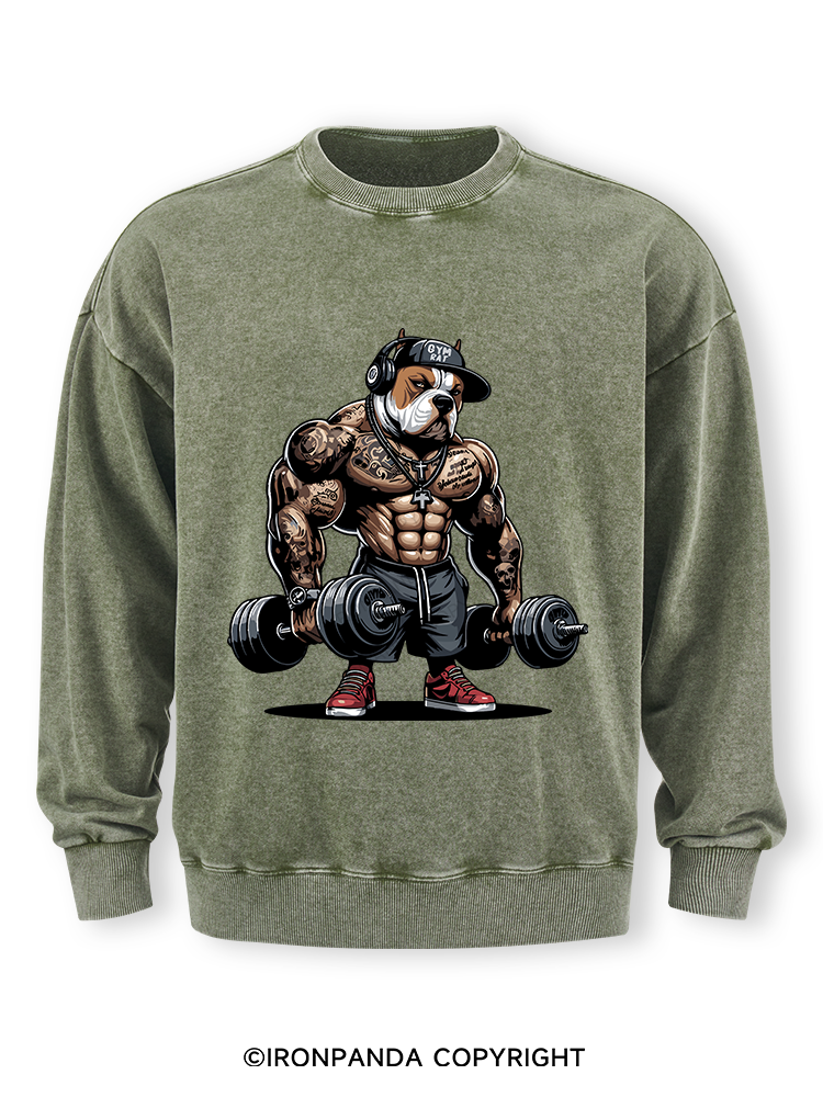bulldog weightlifting Washed Sweatshirt