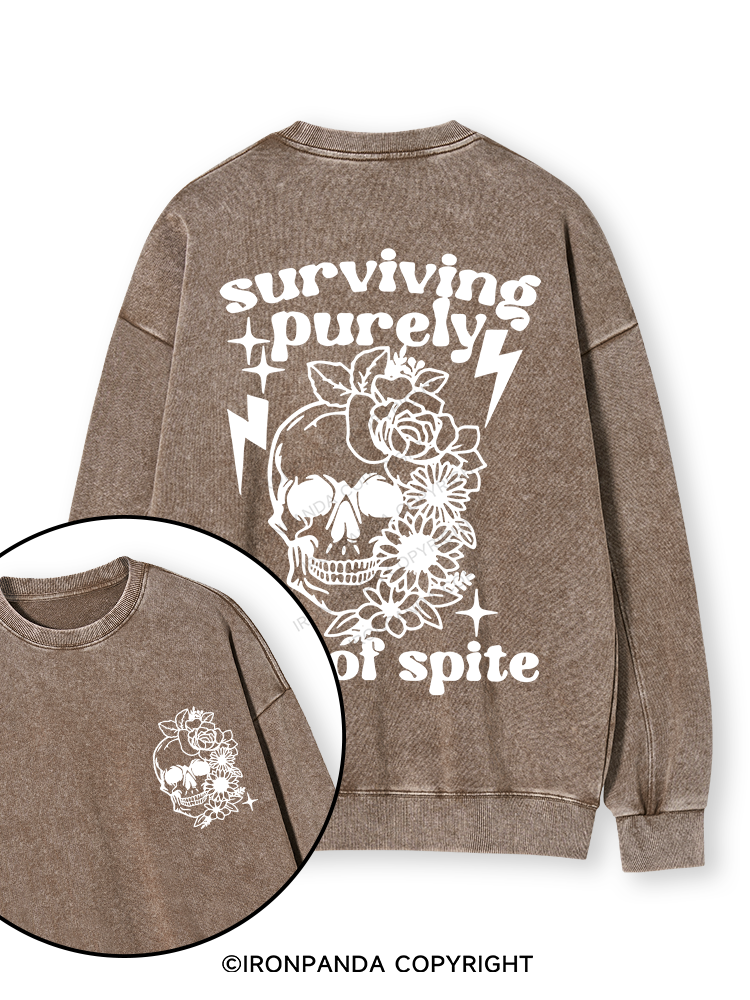 SURVIVING PURELY OUT OF SPITE Double-Sided Printed Washed Sweatshirt