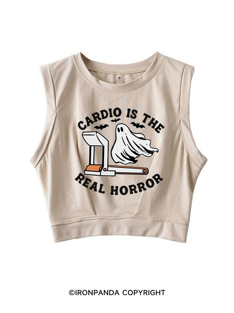 CARDIO IS THE REAL HORROR HALLOWEEN SLEEVELESS CROP TOPS