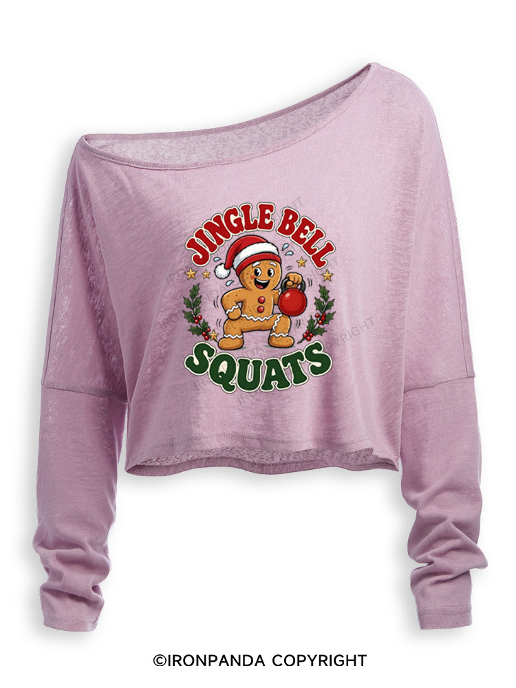 JINGLE BELL SQUATS Off Shoulder Long Sleeve Crop Top