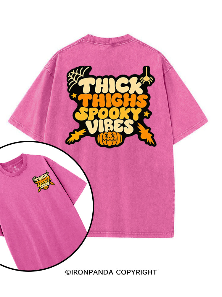 THICK THIGHS SPOOKY VIBES PUMPKIN HALLOWEEN printed Gym Shirt