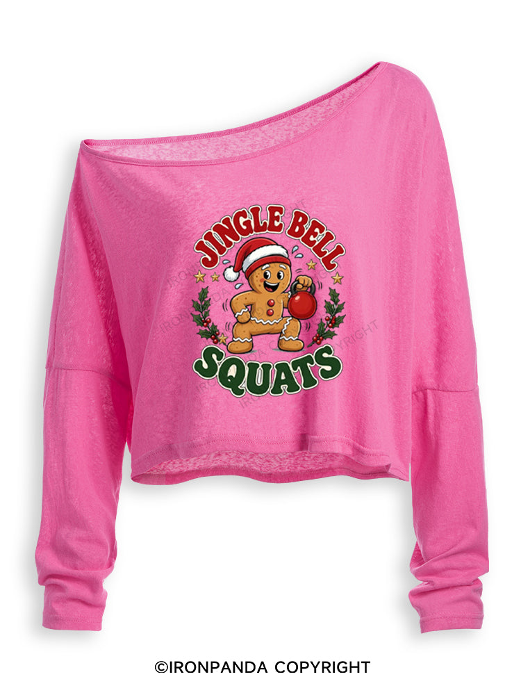 JINGLE BELL SQUATS Off Shoulder Long Sleeve Crop Top