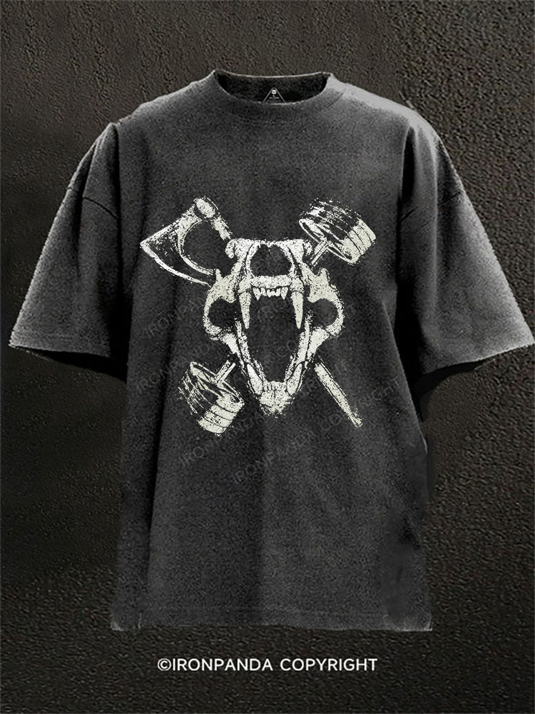 Viking Axe & Barbell Washed Gym Shirt